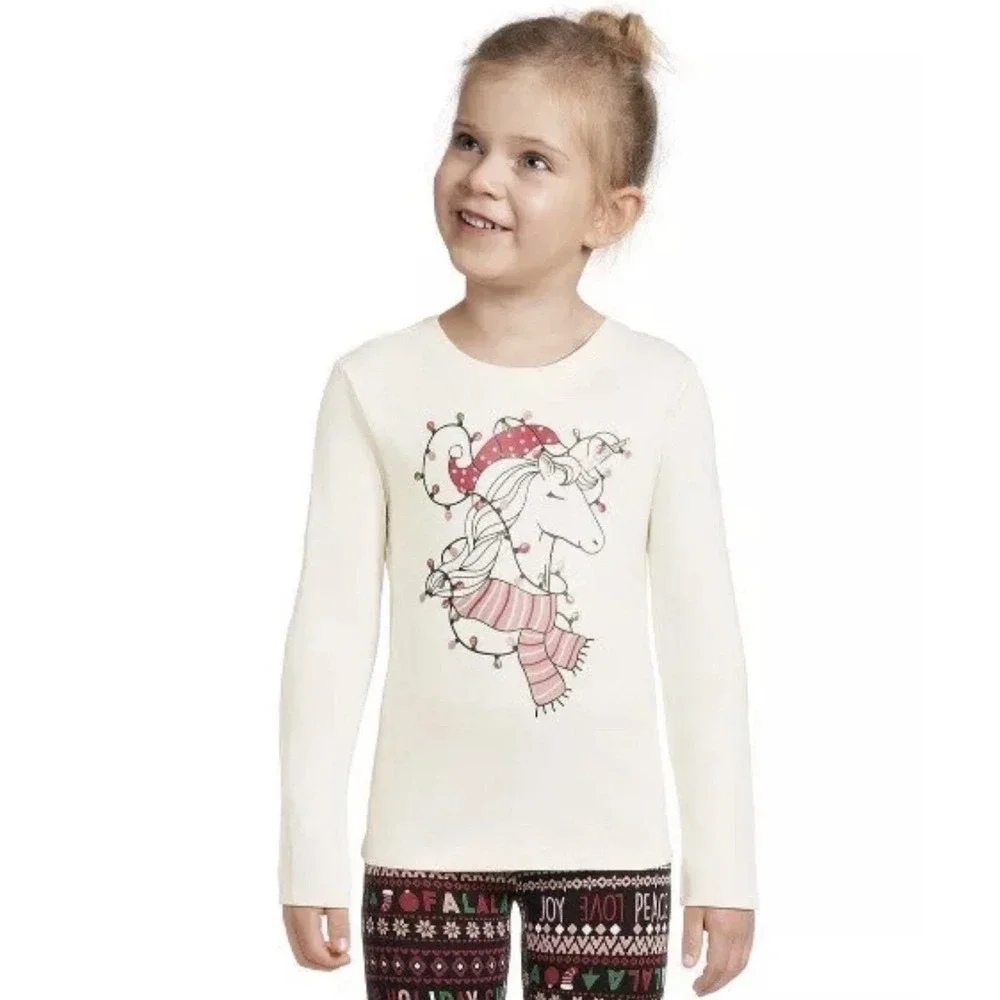Holiday Time Girls Long Sleeve Unicorn Santa Hat Size M 7-8 NWT